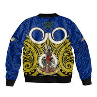 Vanuatu Torba Province Sleeve Zip Bomber Jacket Pig Tusk Mix Maori Pattern and Namele Leaf LT03 - Polynesian Pride
