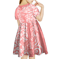 Custom Hawaii Kauai Island Kid Short Sleeve Dress Hibiscus Pattern Seamless Tribal Simple Pink Pastel LT03 - Polynesian Pride