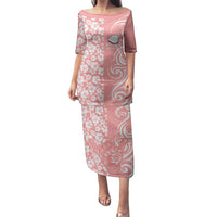 Custom Hawaii Kauai Island Puletasi Hibiscus Pattern Seamless Tribal Simple Pink Pastel LT03 Long Dress Pink - Polynesian Pride