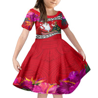 Wallis and Futuna Christmas Family Matching Summer Maxi Dress and Hawaiian Shirt Santa Claus Holding Coat of Arms Polynesian Xmas Style LT03 Daughter's Dress Red - Polynesian Pride