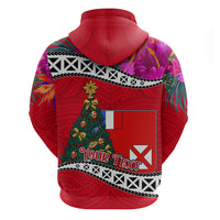 Custom Wallis and Futuna Christmas Hoodie Santa Claus Holding Coat of Arms Polynesian Xmas Style LT03 - Polynesian Pride