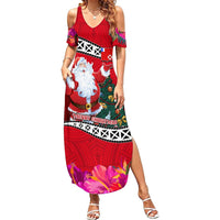 Custom Wallis and Futuna Christmas Summer Maxi Dress Santa Claus Holding Coat of Arms Polynesian Xmas Style LT03 Women Red - Polynesian Pride