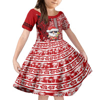 Mele Kalikimaka Hawaii Christmas Family Matching Off Shoulder Short Dress and Hawaiian Shirt Santa Claus Kakau Tribal Mix Polynesia Tattoo LT03 Daughter's Dress Red - Polynesian Pride