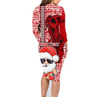 Custom Mele Kalikimaka Hawaii Christmas Family Matching Long Sleeve Bodycon Dress and Hawaiian Shirt Santa Claus Kakau Tribal Mix Polynesia Tattoo LT03 - Polynesian Pride