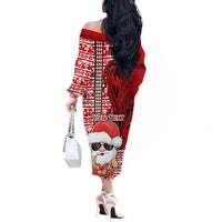Custom Mele Kalikimaka Hawaii Christmas Off The Shoulder Long Sleeve Dress Santa Claus Kakau Tribal Mix Polynesia Tattoo LT03 - Polynesian Pride