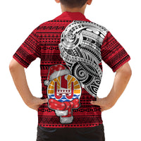 French Polynesia Christmas Family Matching Off Shoulder Short Dress and Hawaiian Shirt Santa Hold Seal with Polynesian Tribal Tattoo LT03 - Polynesian Pride