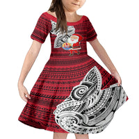 Custom French Polynesia Christmas Family Matching Summer Maxi Dress and Hawaiian Shirt Santa Hold Seal with Polynesian Tribal Tattoo LT03 Daughter's Dress Red - Polynesian Pride