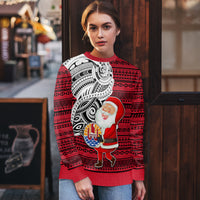 Custom French Polynesia Christmas Ugly Christmas Sweater Santa Hold Seal with Polynesian Tribal Tattoo LT03 - Polynesian Pride