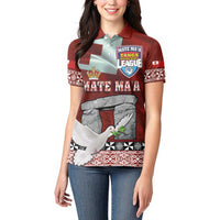 Mate Ma'a Tonga Women Polo Shirt - Ha'amonga a Maui and White Dove - Tongan Kupesi Ngatu LT03 - Polynesian Pride