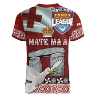 Mate Ma'a Tonga Women V-Neck T-Shirt Haamonga a Maui and White Dove - Tongan Kupesi Ngatu LT03 - Polynesian Pride