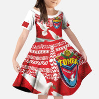 Mate Ma'a Tonga Family Matching Mermaid Dress and Hawaiian Shirt Double White Dove and Kupesi Ngatu Art Tattoo LT03 Daughter's Dress Red - Polynesian Pride