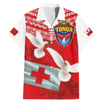 Mate Ma'a Tonga Family Matching Mermaid Dress and Hawaiian Shirt Double White Dove and Kupesi Ngatu Art Tattoo LT03 Dad's Shirt - Short Sleeve Red - Polynesian Pride