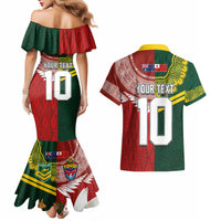 Custom Mate Ma'a Tonga and Australia Kangaroo Couples Matching Mermaid Dress and Hawaiian Shirt Nation Seal with Mascot Aboriginal and Tongan Kupesi Ngatu Art LT03 - Polynesian Pride