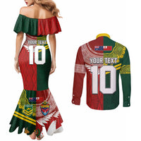 Custom Mate Ma'a Tonga and Australia Kangaroo Couples Matching Mermaid Dress and Long Sleeve Button Shirt Nation Seal with Mascot Aboriginal and Tongan Kupesi Ngatu Art LT03 - Polynesian Pride