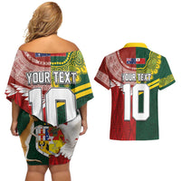 Custom Mate Ma'a Tonga and Australia Kangaroo Couples Matching Off Shoulder Short Dress and Hawaiian Shirt Nation Seal with Mascot Aboriginal and Tongan Kupesi Ngatu Art LT03 - Polynesian Pride