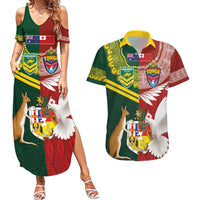 Custom Mate Ma'a Tonga and Australia Kangaroo Couples Matching Summer Maxi Dress and Hawaiian Shirt Nation Seal with Mascot Aboriginal and Tongan Kupesi Ngatu Art LT03 Red - Polynesian Pride