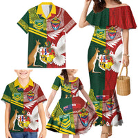 Custom Mate Ma'a Tonga and Australia Kangaroo Family Matching Mermaid Dress and Hawaiian Shirt Nation Seal with Mascot Aboriginal and Tongan Kupesi Ngatu Art LT03 - Polynesian Pride