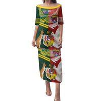 Custom Mate Ma'a Tonga and Australia Kangaroo Family Matching Puletasi and Hawaiian Shirt Nation Seal with Mascot Aboriginal and Tongan Kupesi Ngatu Art