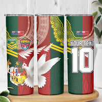 Custom Mate Ma'a Tonga and Australia Kangaroo Skinny Tumbler Nation Seal with Mascot Aboriginal and Tongan Kupesi Ngatu Art LT03 - Polynesian Pride