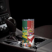 Custom Mate Ma'a Tonga and Australia Kangaroo Skinny Tumbler Nation Seal with Mascot Aboriginal and Tongan Kupesi Ngatu Art LT03 - Polynesian Pride