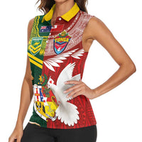 Custom Mate Ma'a Tonga and Australia Kangaroo Women Sleeveless Polo Shirt Nation Seal with Mascot Aboriginal and Tongan Kupesi Ngatu Art LT03 - Polynesian Pride