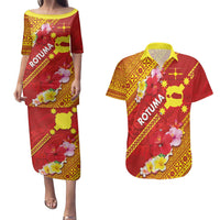 Rotuma Island Couples Matching Puletasi and Hawaiian Shirt Fijian Tapa with Polynesian Art and Hibiscus