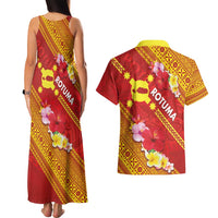 Rotuma Island Couples Matching Tank Maxi Dress and Hawaiian Shirt Fijian Tapa with Polynesian Art and Hibiscus