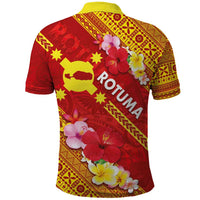 Rotuma Island Polo Shirt Fijian Tapa with Polynesian Art and Hibiscus