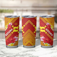 Rotuma Island Tumbler Cup Fijian Tapa with Polynesian Art and Hibiscus