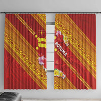 Rotuma Island Window Curtain Fijian Tapa with Polynesian Art and Hibiscus