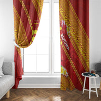 Rotuma Island Window Curtain Fijian Tapa with Polynesian Art and Hibiscus