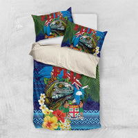 Fiji Iguana-Coat of Arms Bedding Set with Hibiscus and Plumeria Palm Tree Tapa Art
