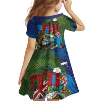 Fiji Iguana-Coat of Arms Family Matching Mermaid Dress and Hawaiian Shirt with Hibiscus and Plumeria Palm Tree Tapa Art