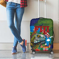 Fiji Iguana-Coat of Arms Luggage Cover with Hibiscus and Plumeria Palm Tree Tapa Art