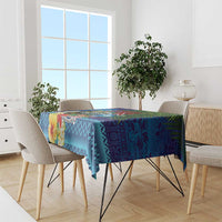 Fiji Iguana-Coat of Arms Tablecloth with Hibiscus and Plumeria Palm Tree Tapa Art