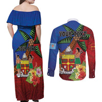 Personalised Fiji and Rotuma Together Couples Matching Off Shoulder Maxi Dress and Long Sleeve Button Shirt Fjian Masi and Pacific Pattern Mix Culture