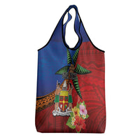 Personalised Fiji and Rotuma Together Grocery Bag Fjian Masi and Pacific Pattern Mix Culture