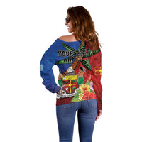 Personalised Fiji and Rotuma Together Off Shoulder Sweater Fjian Masi and Pacific Pattern Mix Culture