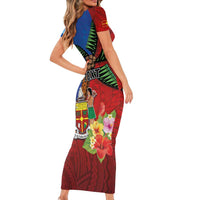 Personalised Fiji and Rotuma Together Short Sleeve Bodycon Dress Fjian Masi and Pacific Pattern Mix Culture LT03 - Polynesian Pride