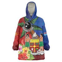 Personalised Fiji and Rotuma Together Wearable Blanket Hoodie Fjian Masi and Pacific Pattern Mix Culture