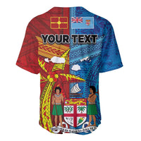 Personalised Fiji and Rotuma Together Baseball Jersey Tapa and Pacific Art Pattern with Cultural Emblems Half Style