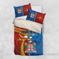 Personalised Fiji and Rotuma Together Bedding Set Tapa and Pacific Art Pattern with Cultural Emblems Half Style