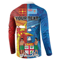 Personalised Fiji and Rotuma Together Button Sweatshirt Tapa and Pacific Art Pattern with Cultural Emblems Half Style