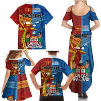 Personalised Fiji and Rotuma Together Family Matching Summer Maxi Dress and Hawaiian Shirt Tapa and Pacific Art Pattern with Cultural Emblems Half Style