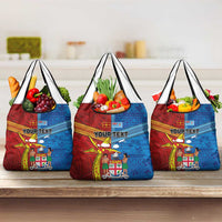 Personalised Fiji and Rotuma Together Grocery Bag Tapa and Pacific Art Pattern with Cultural Emblems Half Style