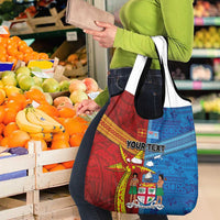 Personalised Fiji and Rotuma Together Grocery Bag Tapa and Pacific Art Pattern with Cultural Emblems Half Style