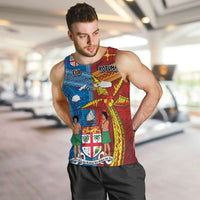 Personalised Fiji and Rotuma Together Men Tank Top Tapa and Pacific Art Pattern with Cultural Emblems Half Style