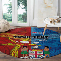 Personalised Fiji and Rotuma Together Round Carpet Tapa and Pacific Art Pattern with Cultural Emblems Half Style