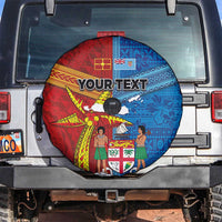 Personalised Fiji and Rotuma Together Spare Tire Cover Tapa and Pacific Art Pattern with Cultural Emblems Half Style