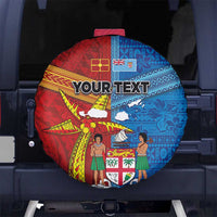Personalised Fiji and Rotuma Together Spare Tire Cover Tapa and Pacific Art Pattern with Cultural Emblems Half Style